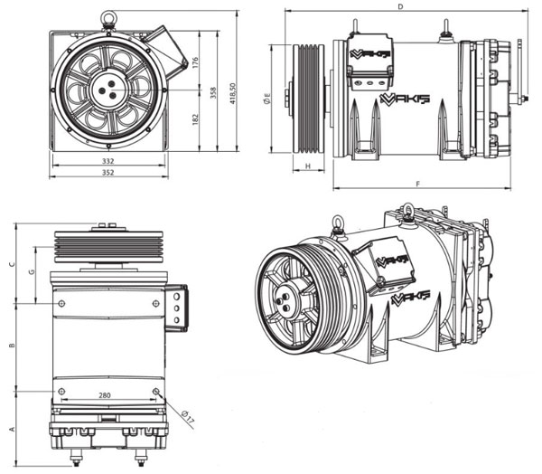 ابعاد موتور گیرلس آسانسور آکیش AK4 (میلی متر)