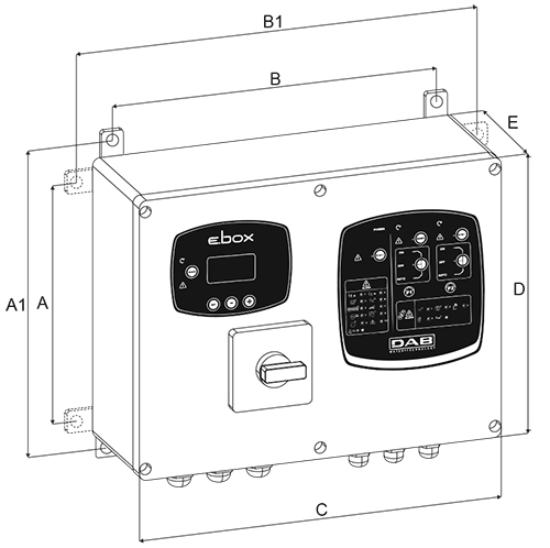نمودار ابعاد کنترل پنل داب مدل E Box