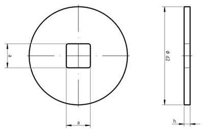 نقشه فنی واشر گرد با سوراخ مربعی