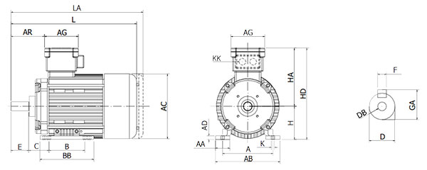 نقشه ابعادی موتور ضد احتراق RAEL سه فاز