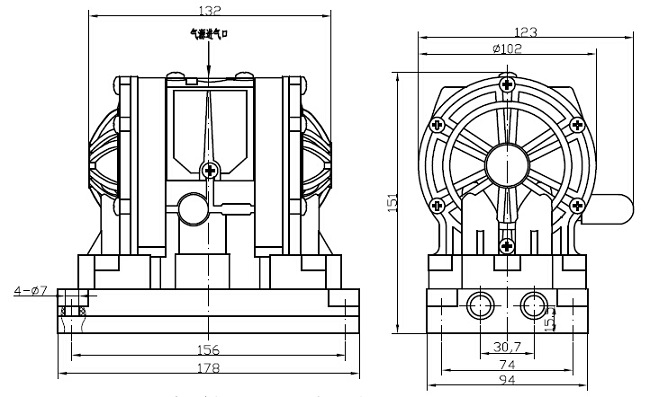 مشخصات ابعادی پمپ دیافراگمی ریور ویو مدل RV 06 بدنه پلی پروپیلن (PP)
