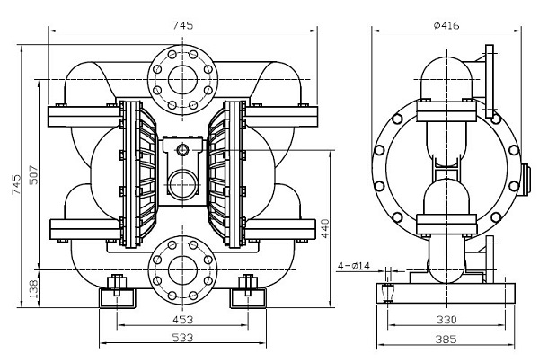 مشخصات ابعادی پمپ دیافراگمی ریور ویو مدل RV 80 بدنه استیل