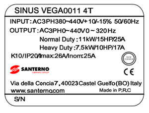 کد فنی اینورتر های SINUS VEGA سانترنو