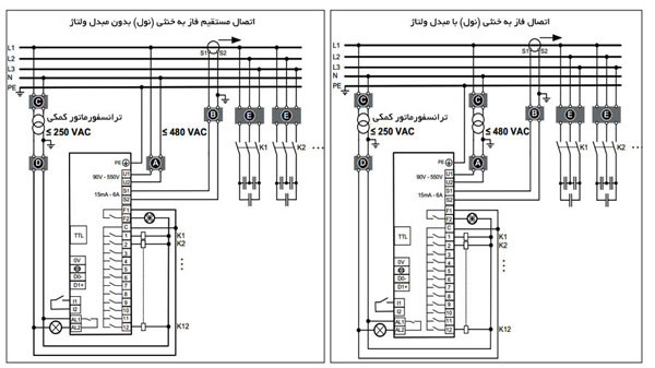 اتصال مستقیم فاز به خنثی (نول) بدون مبدل ولتاژ و اتصال فاز به خنثی (نول) با مبدل ولتاژ