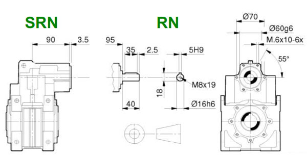 ابعاد گیربکس آویز وارول RN و SRN مدل 12-13