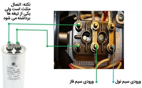 راه اندازی الکتروموتور سه فاز با برق تکفاز توسط خازن 